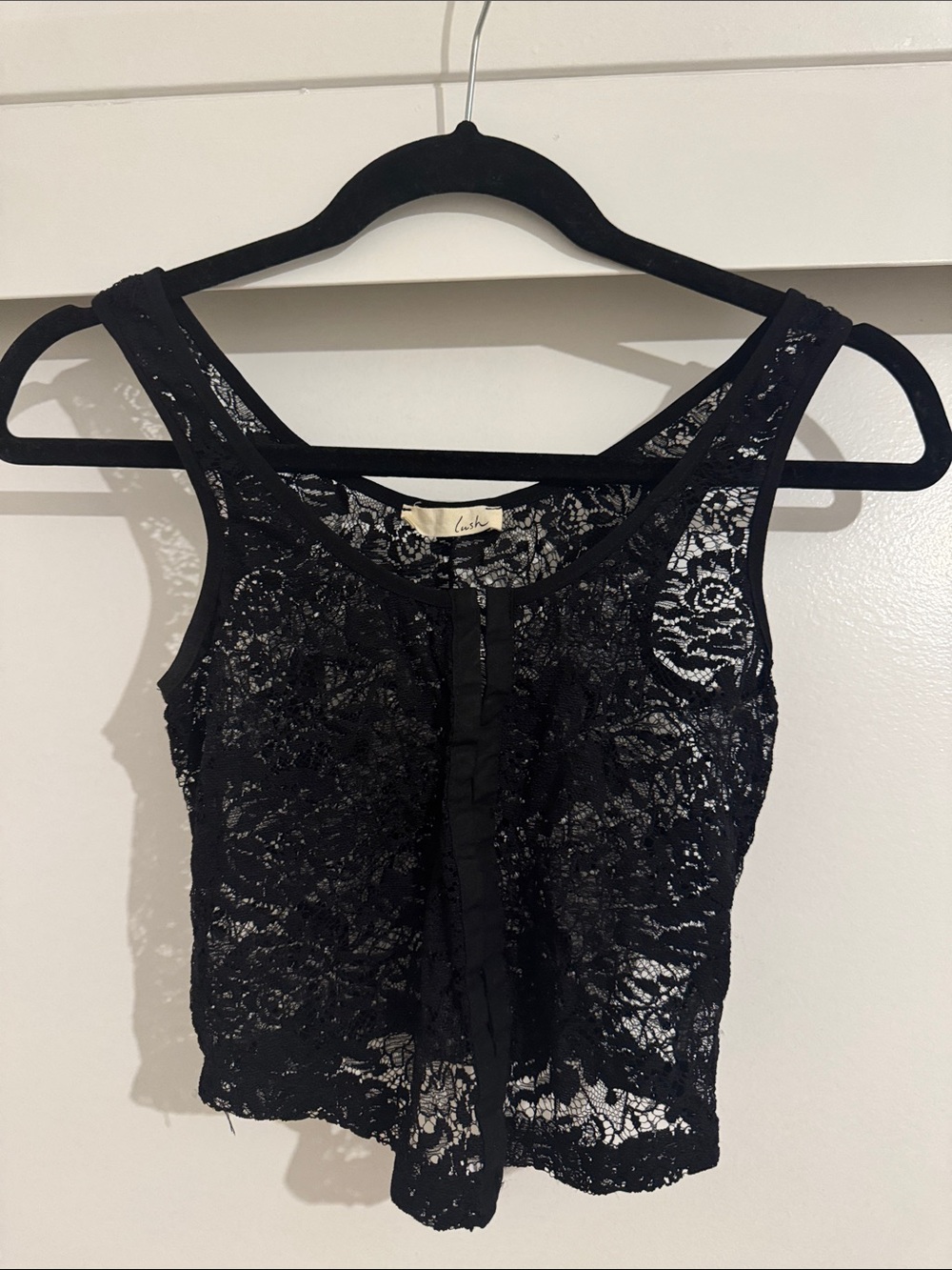 Lush Black Floral Lace Crop Camisole size Small